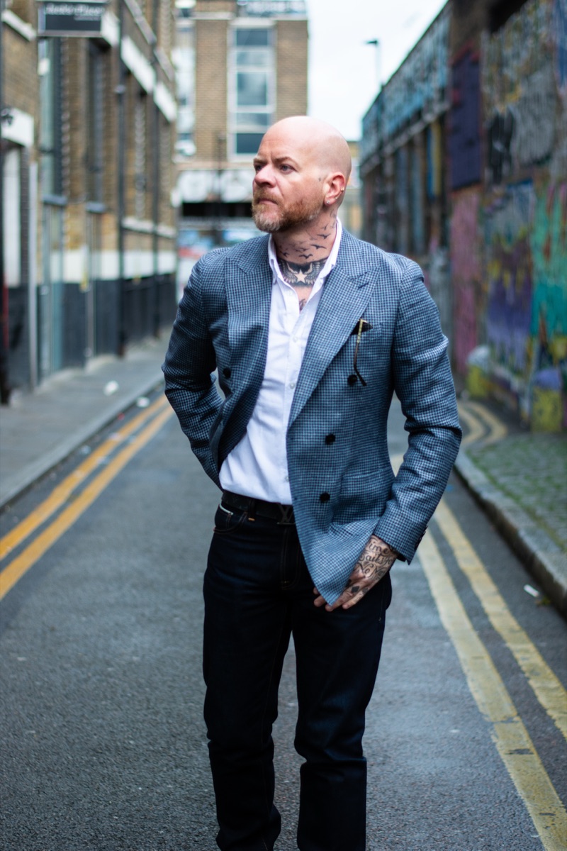 Carl Reader, houndstooth blazer, London street